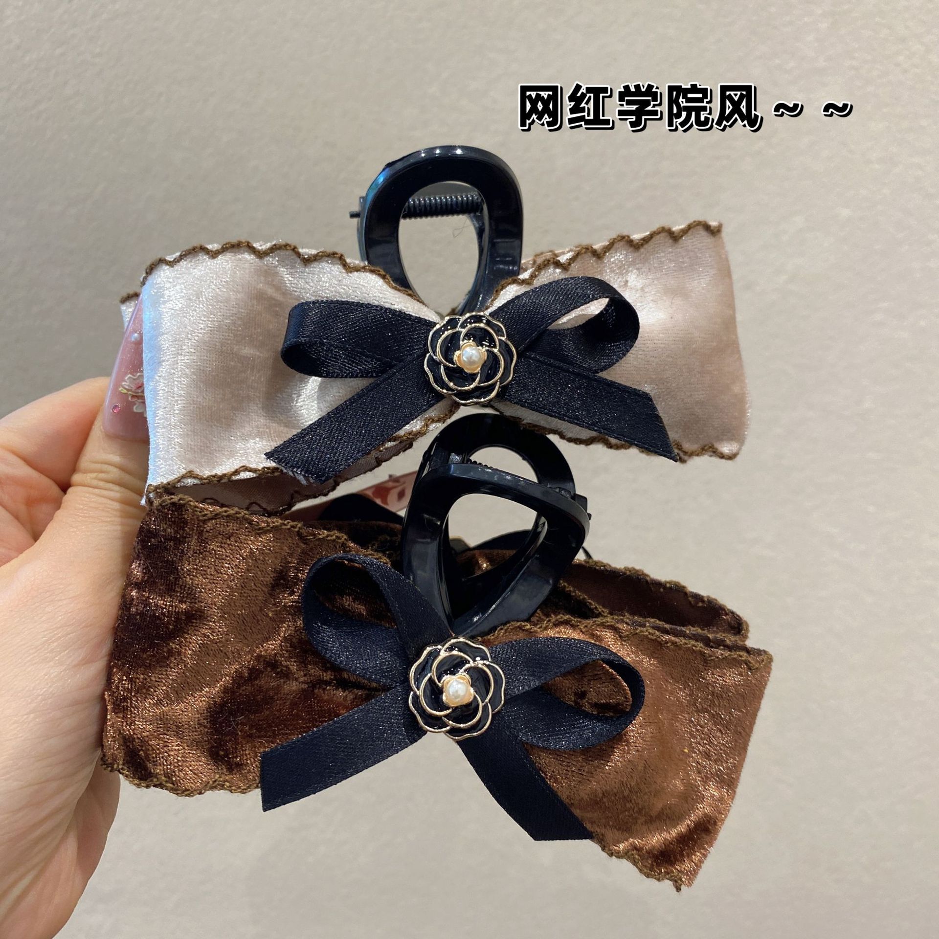 Velvet Camellia Tulle Bow Hair Claw