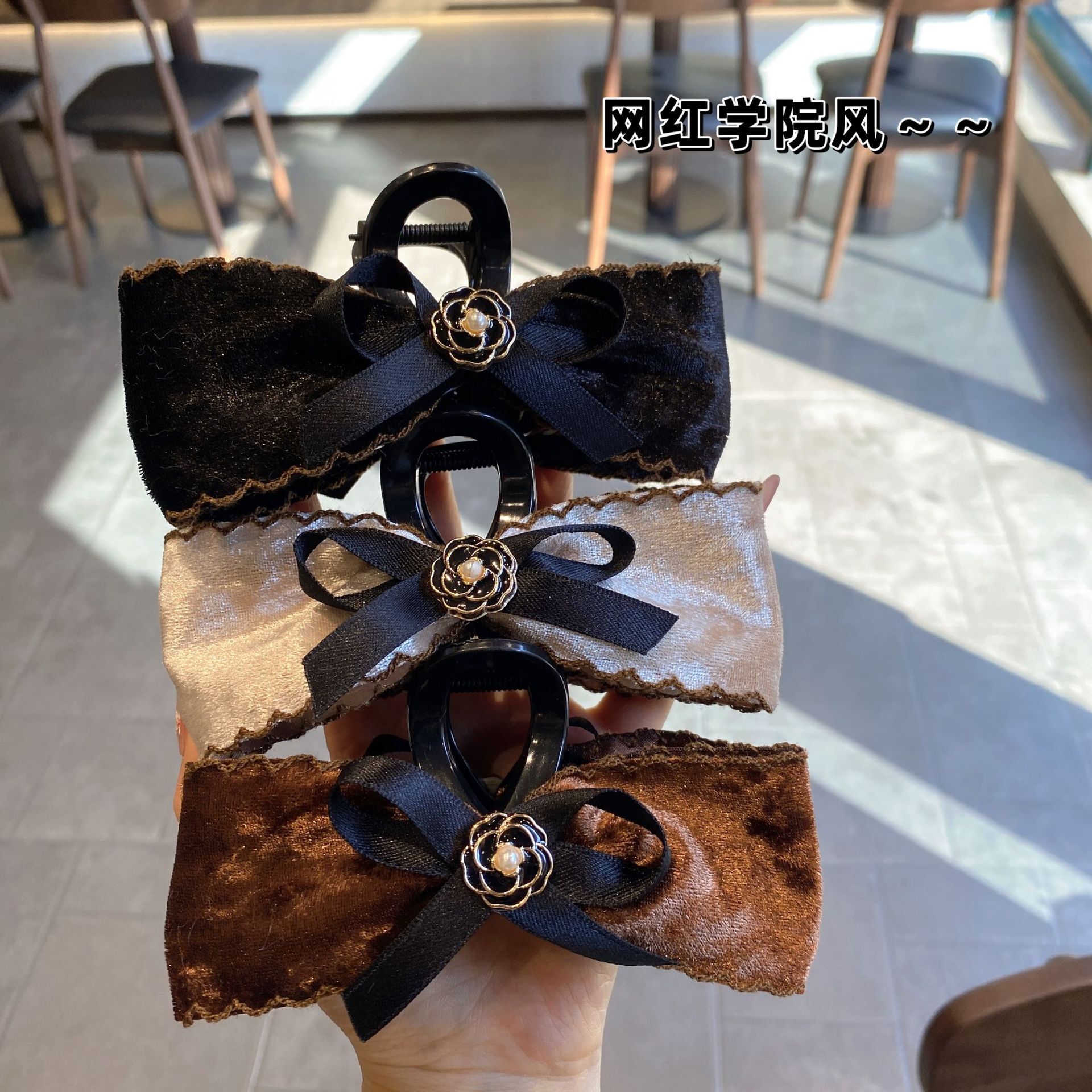 Velvet Camellia Tulle Bow Hair Claw