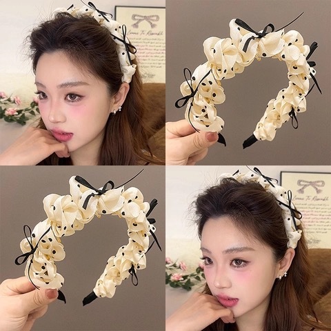 Polka Dot Bow Ruched Retro Comb Headband