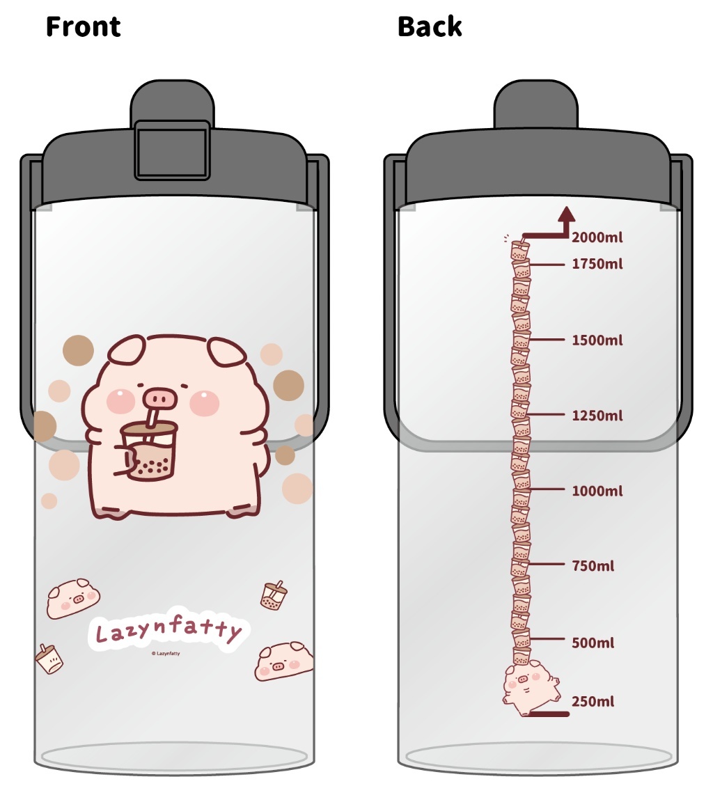 【IKAIKA】胖才可愛 GoGo肉呆大容量水壺 (藍/粉/綠/紫/灰)