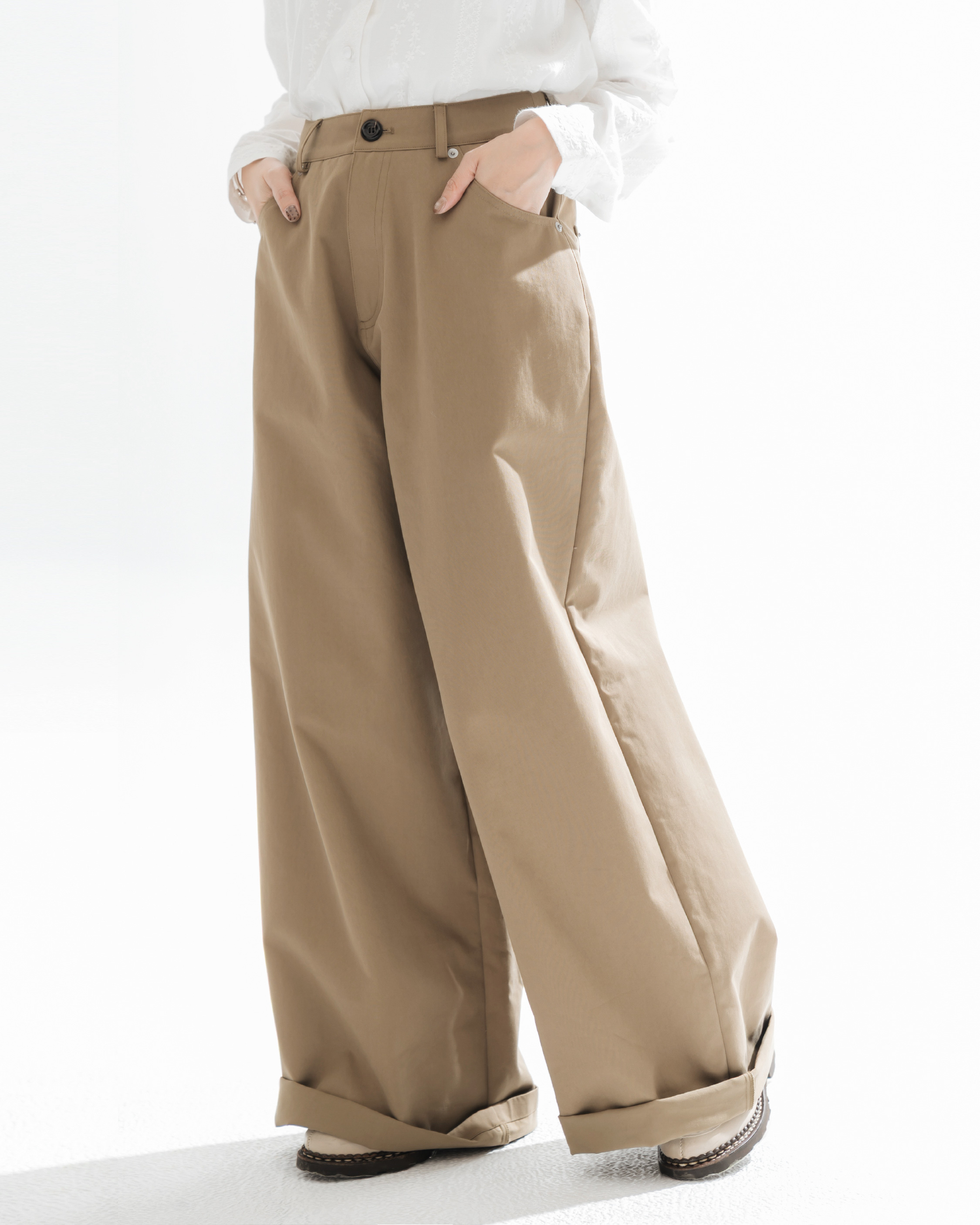 【 Kiki.co Made 】Camel Wide-Leg Twill Trousers