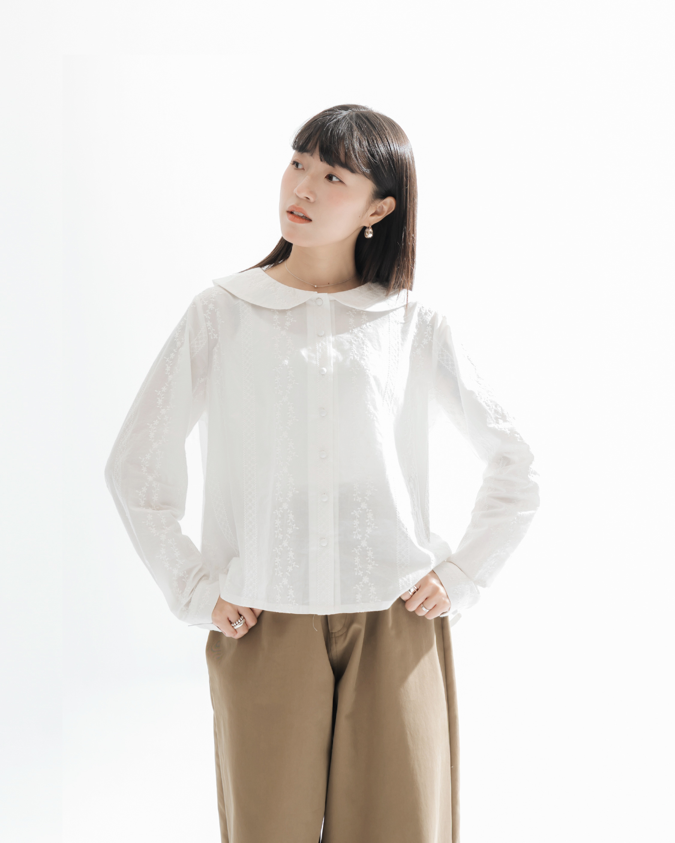 【 Kiki.co Made 】Embroidered floral collar shirt