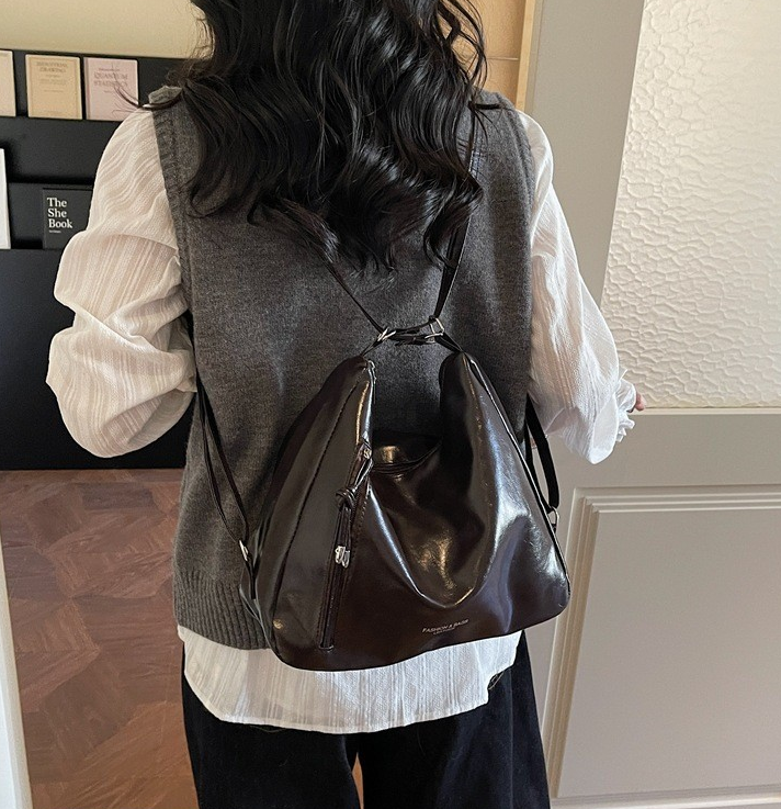 Solid Color Trendy Retro Large Capacity Shoulder Tote Bag