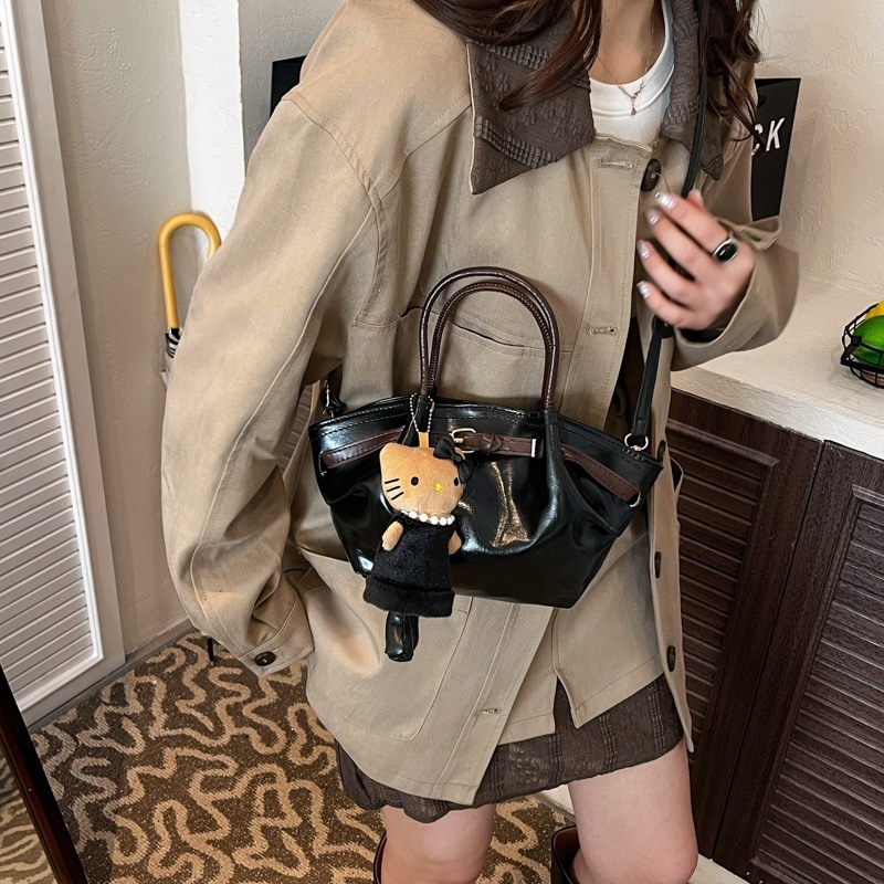 Retro Patent Leather Versatile Shoulder & Crossbody Bucket Bag