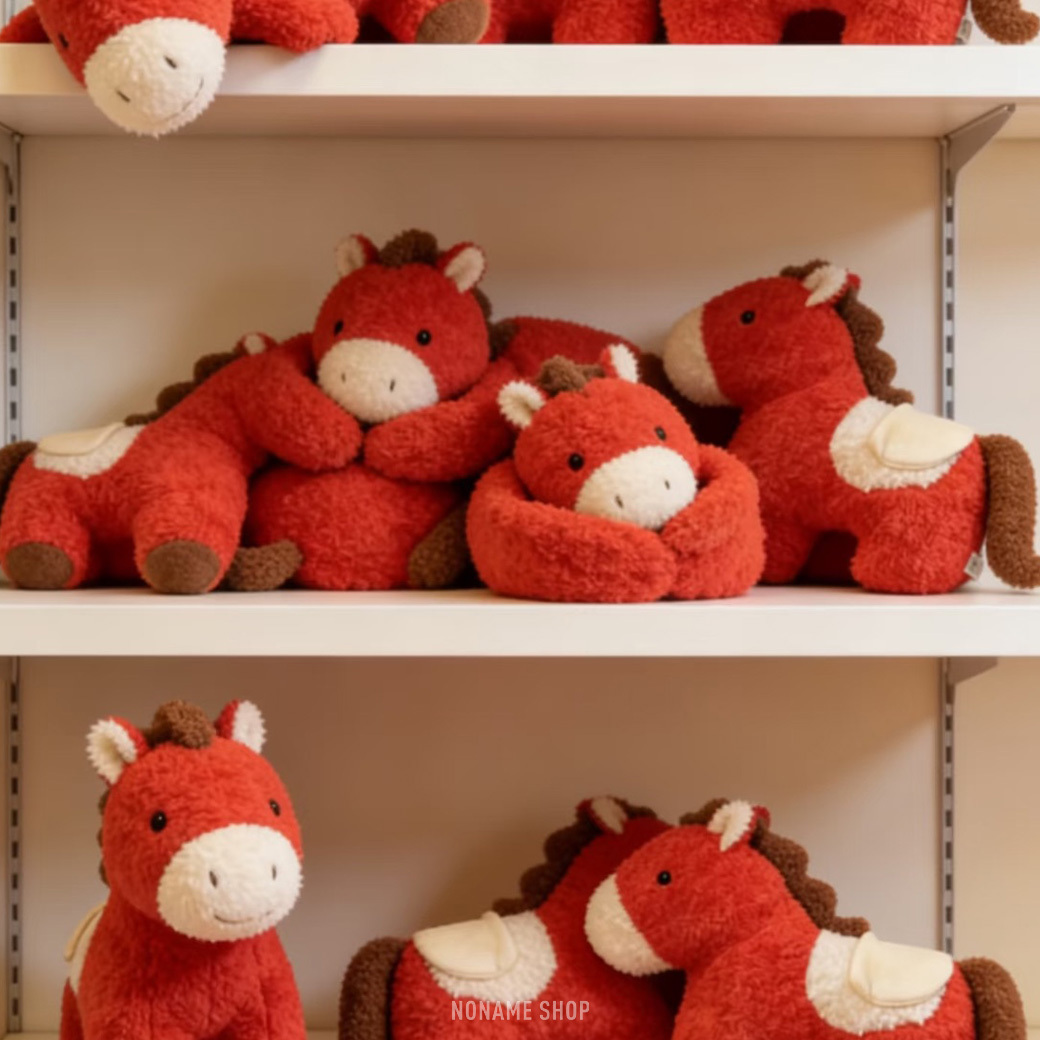 紅色小馬 抱枕 毛絨 玩偶