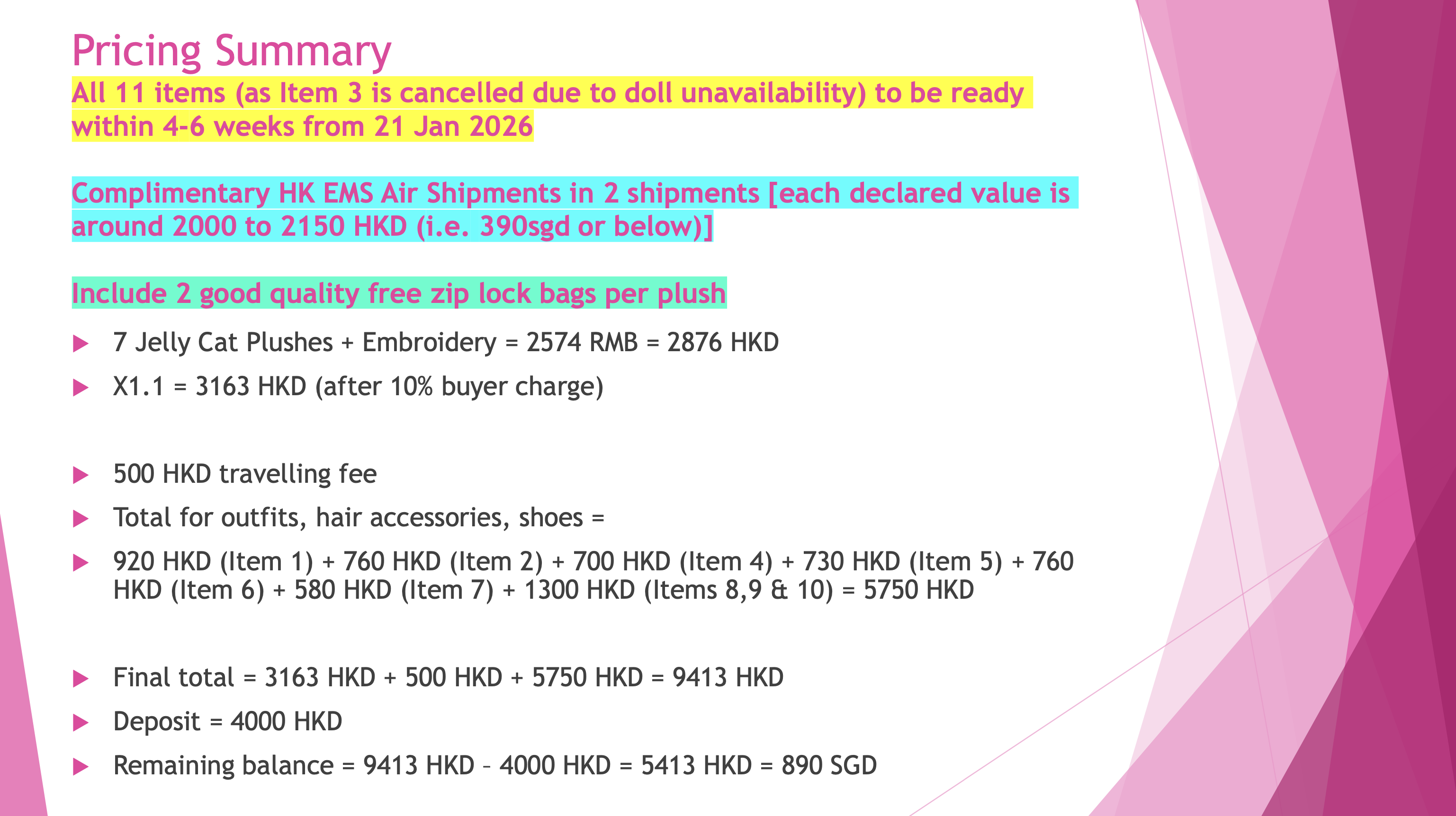 Deposit for Jelly Cat Costume Order for Claire