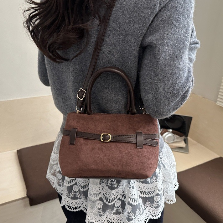 Autumn-Winter Retro Suede Belted Bucket Bag