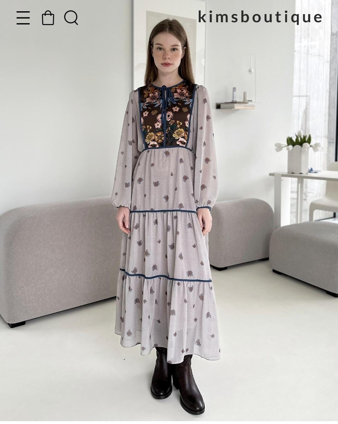 KM5436 撞色包邊花花後綁帶連身裙