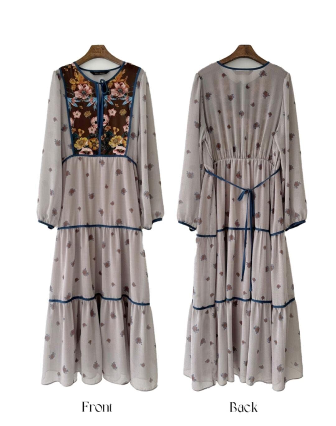 KM5436 撞色包邊花花後綁帶連身裙