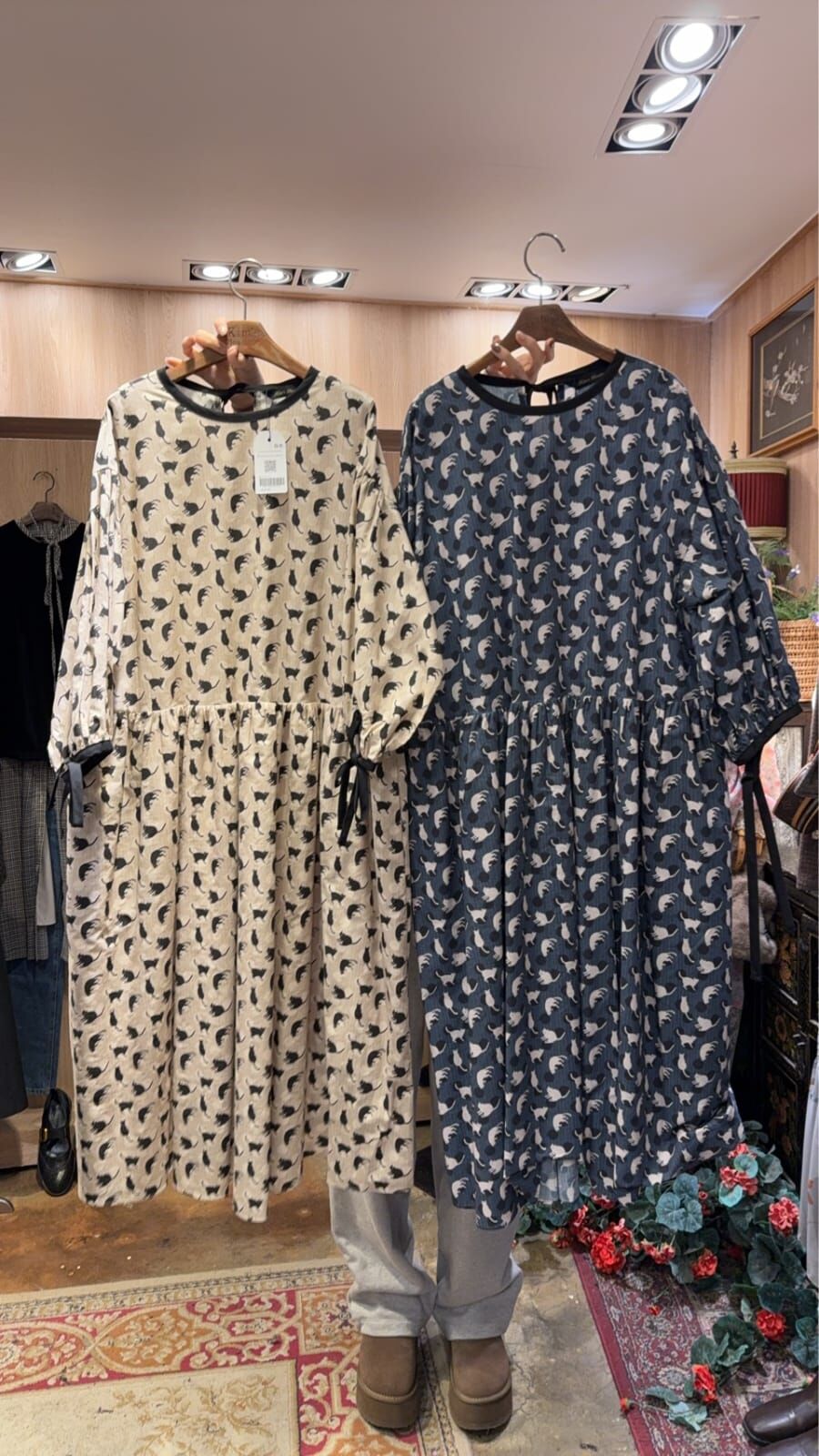 KM5437 小貓圖案橡筋腰連身裙