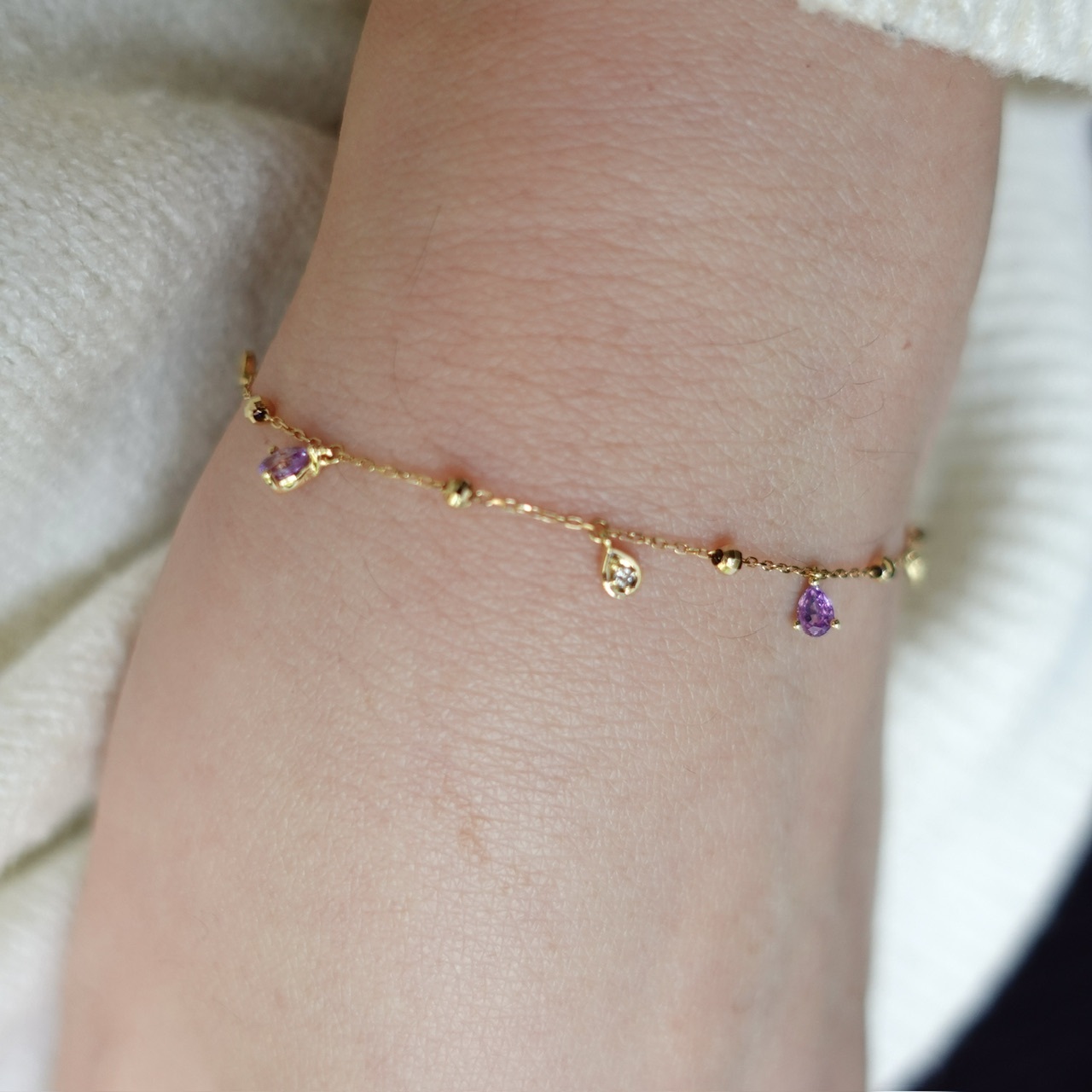 18K金紫色藍寶石滿天星泡泡鑽石手鏈