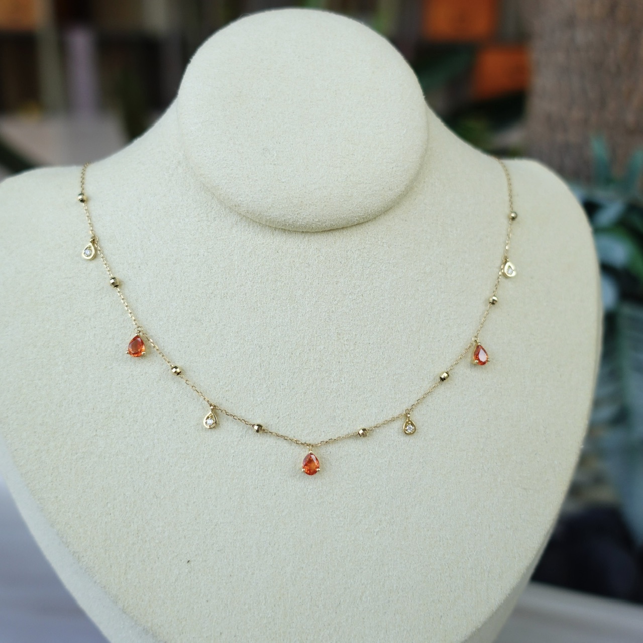 18K金橙色藍寶石滿天星泡泡鑽石項鏈