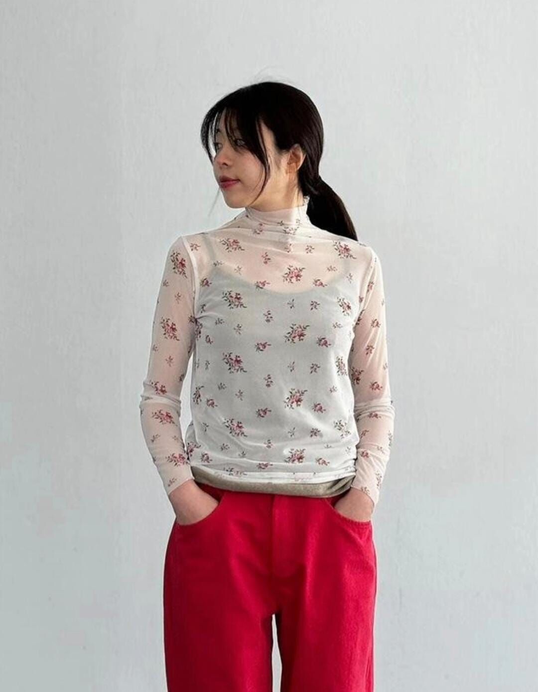 KM5443 田園花花企領透膚内搭