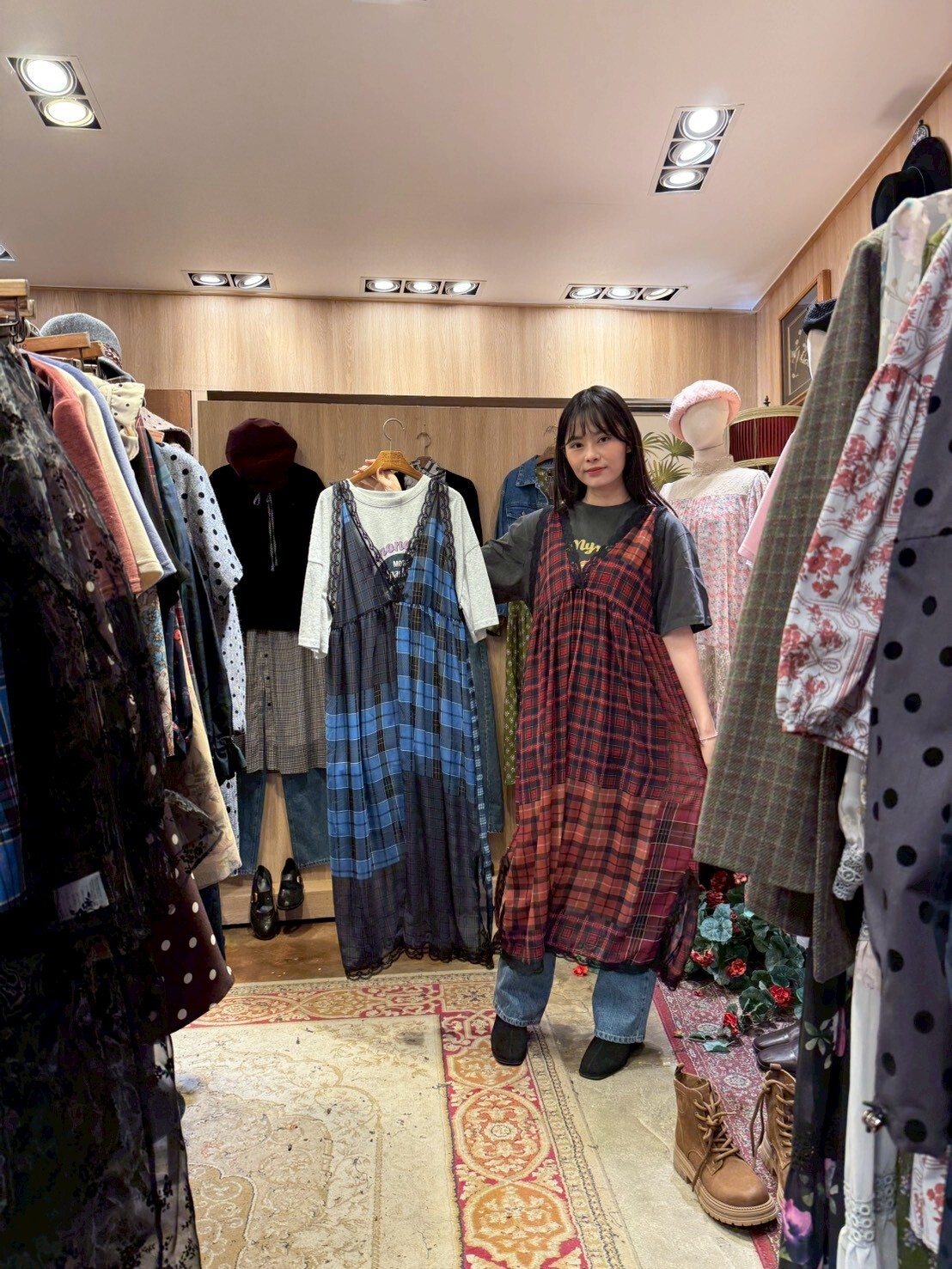 KM5414 背心格紋紗質連身裙