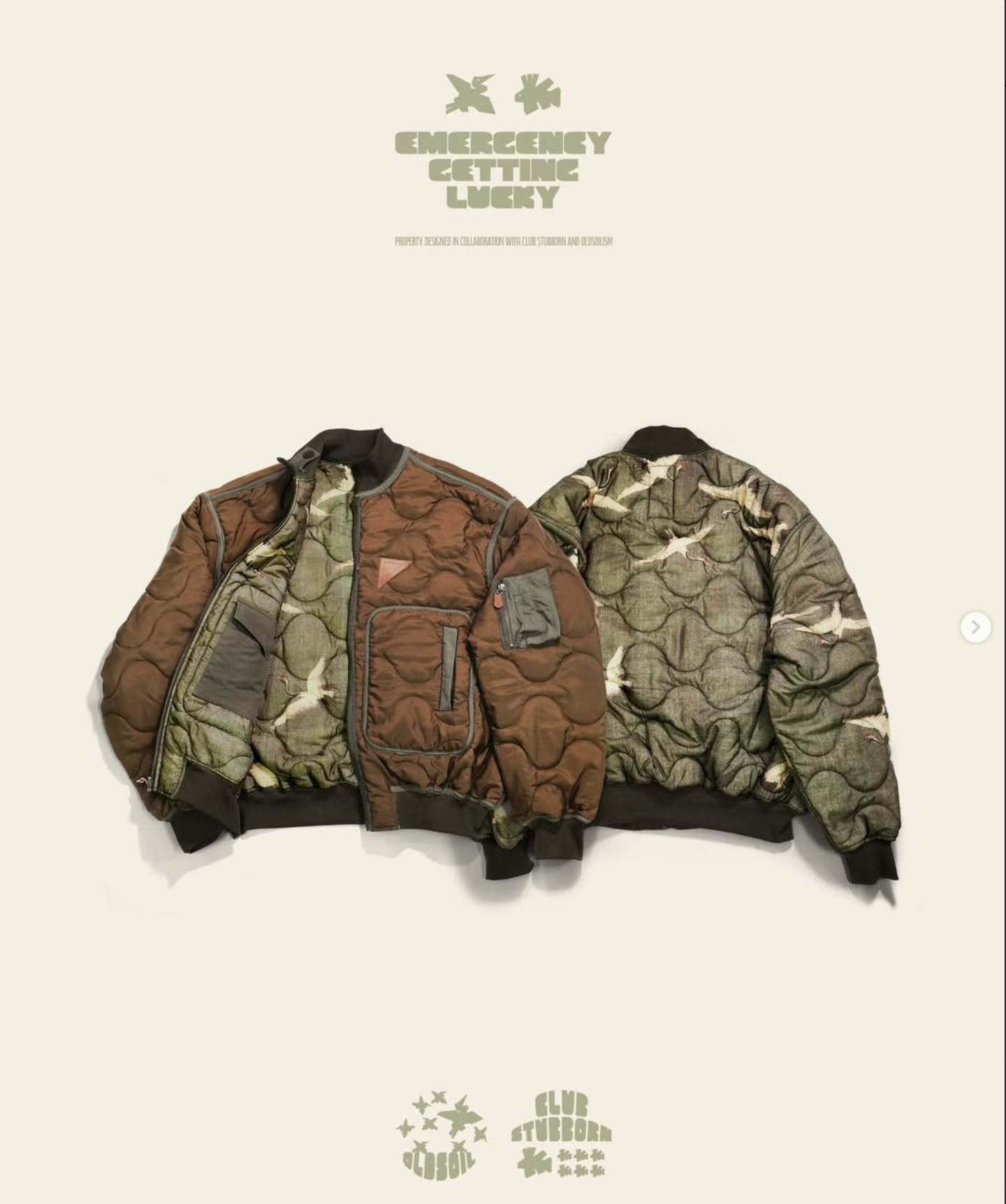 Coming soon  Club Stubborn CSxOS Auspicious Cranes S8 Flight Jacket - Gold/Olive （雙面可穿用並非有兩色）