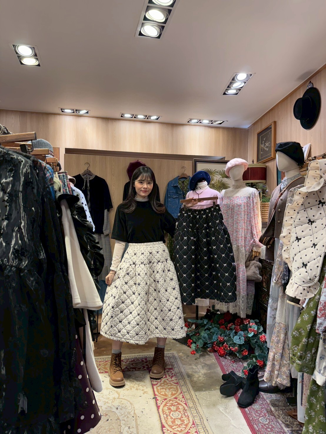 KM5407 菱格蝴蝶結騎士半身裙