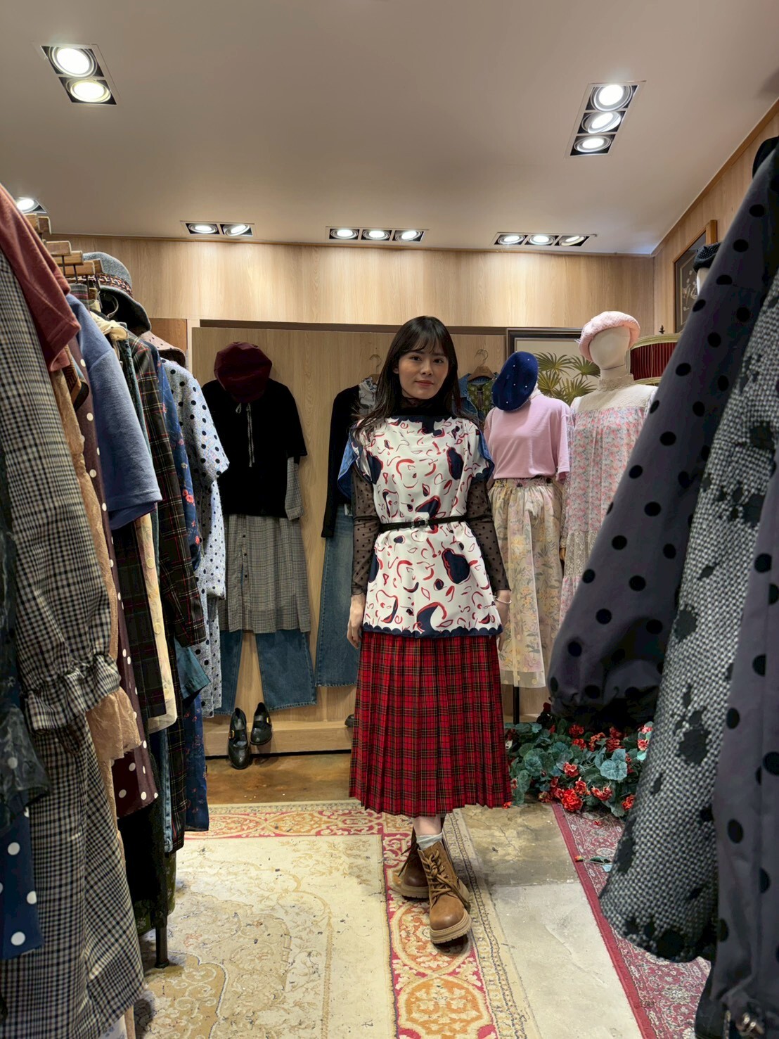 KM5404 英倫格紋後橡筋半身裙