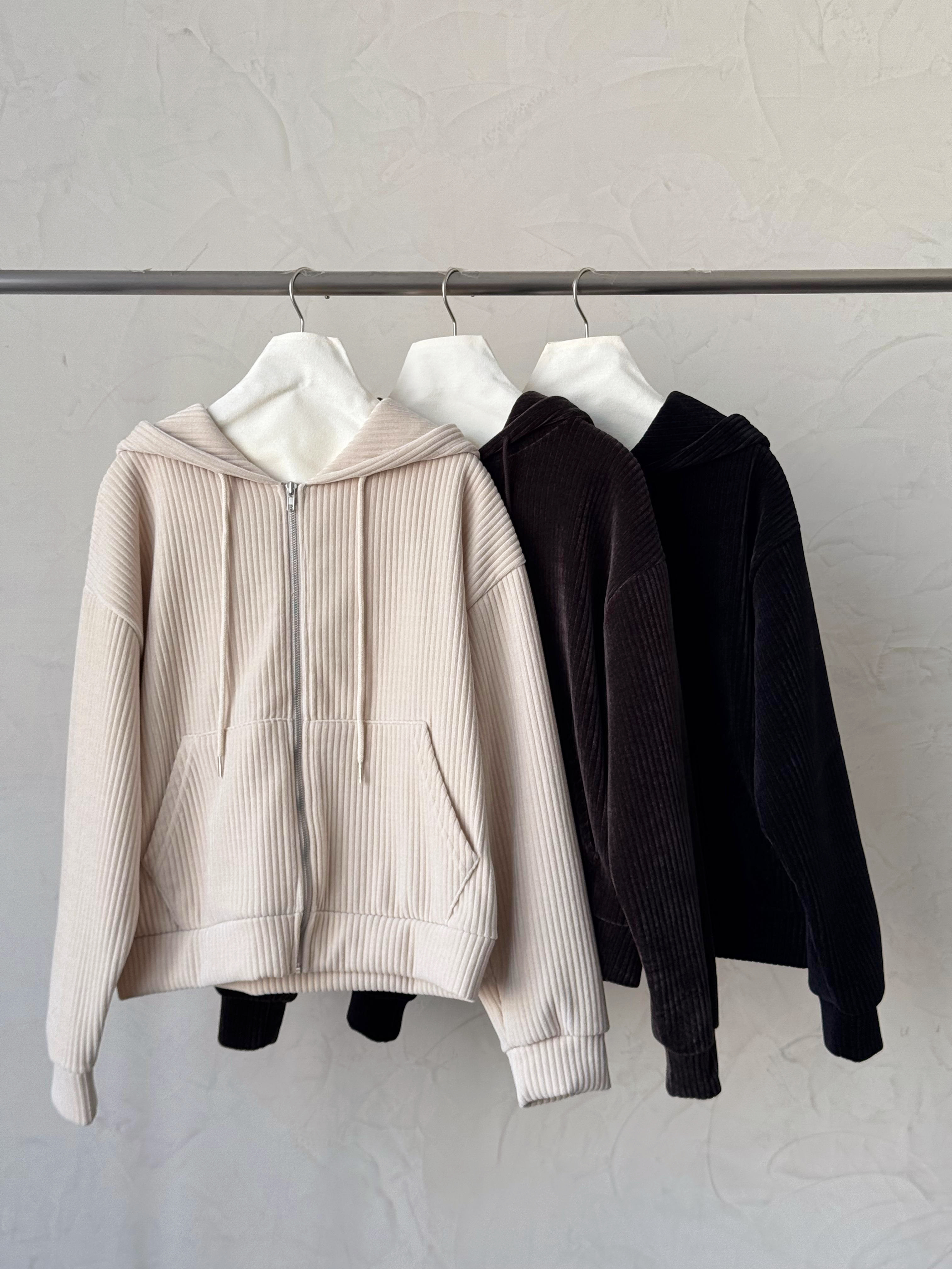 KR444 絨面暗直間有帽衛衣外套-3色