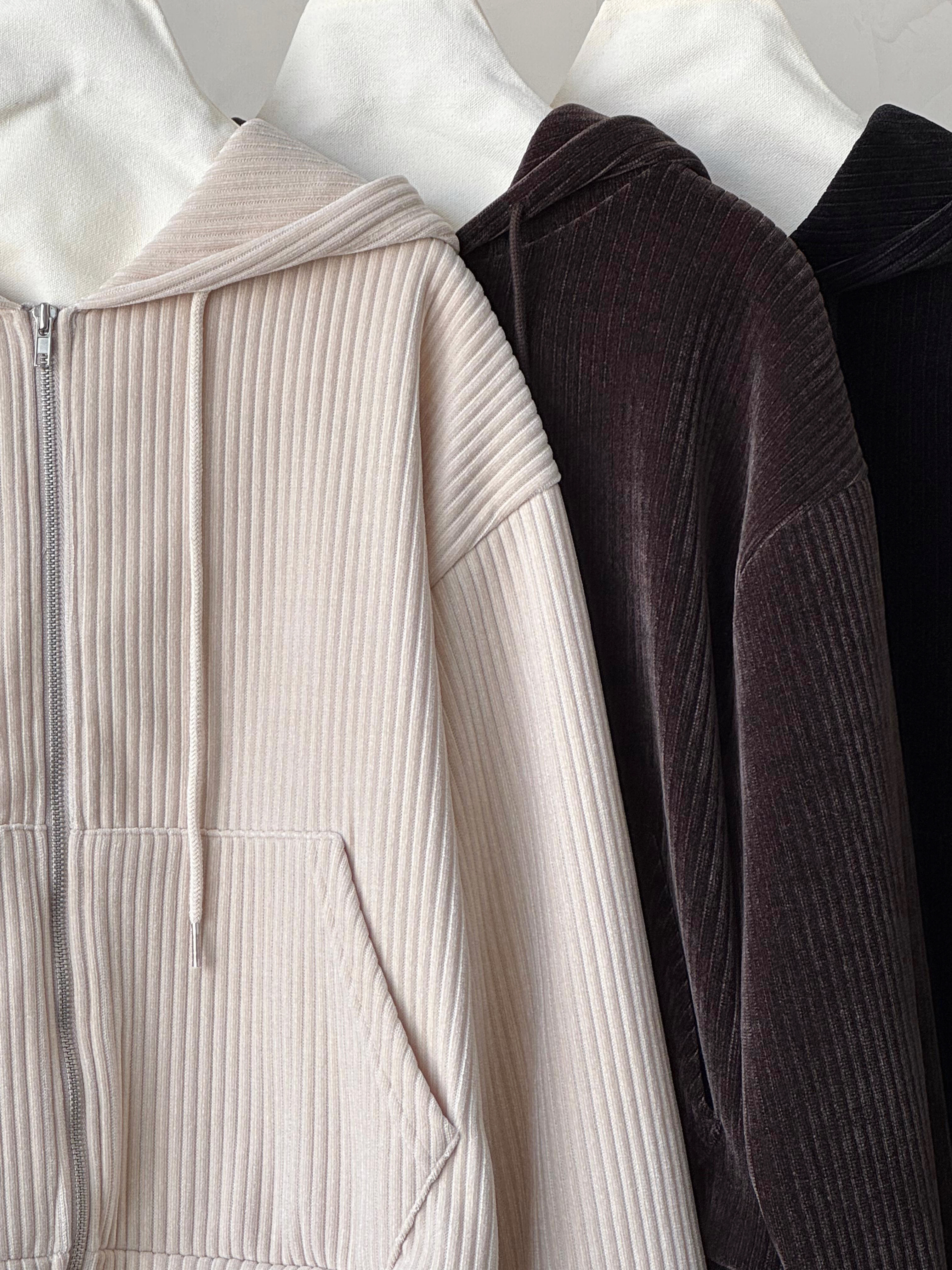 KR444 絨面暗直間有帽衛衣外套-3色