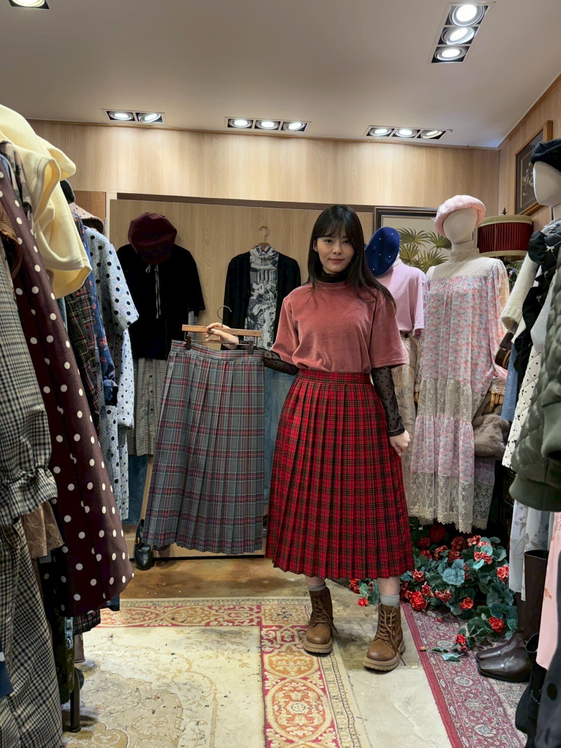 KM5404 英倫格紋後橡筋半身裙