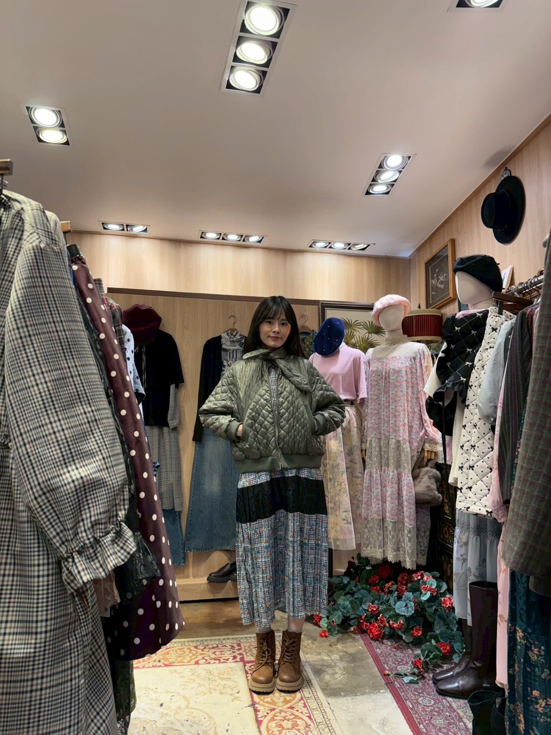 KM5273 打結領菱格紋外套