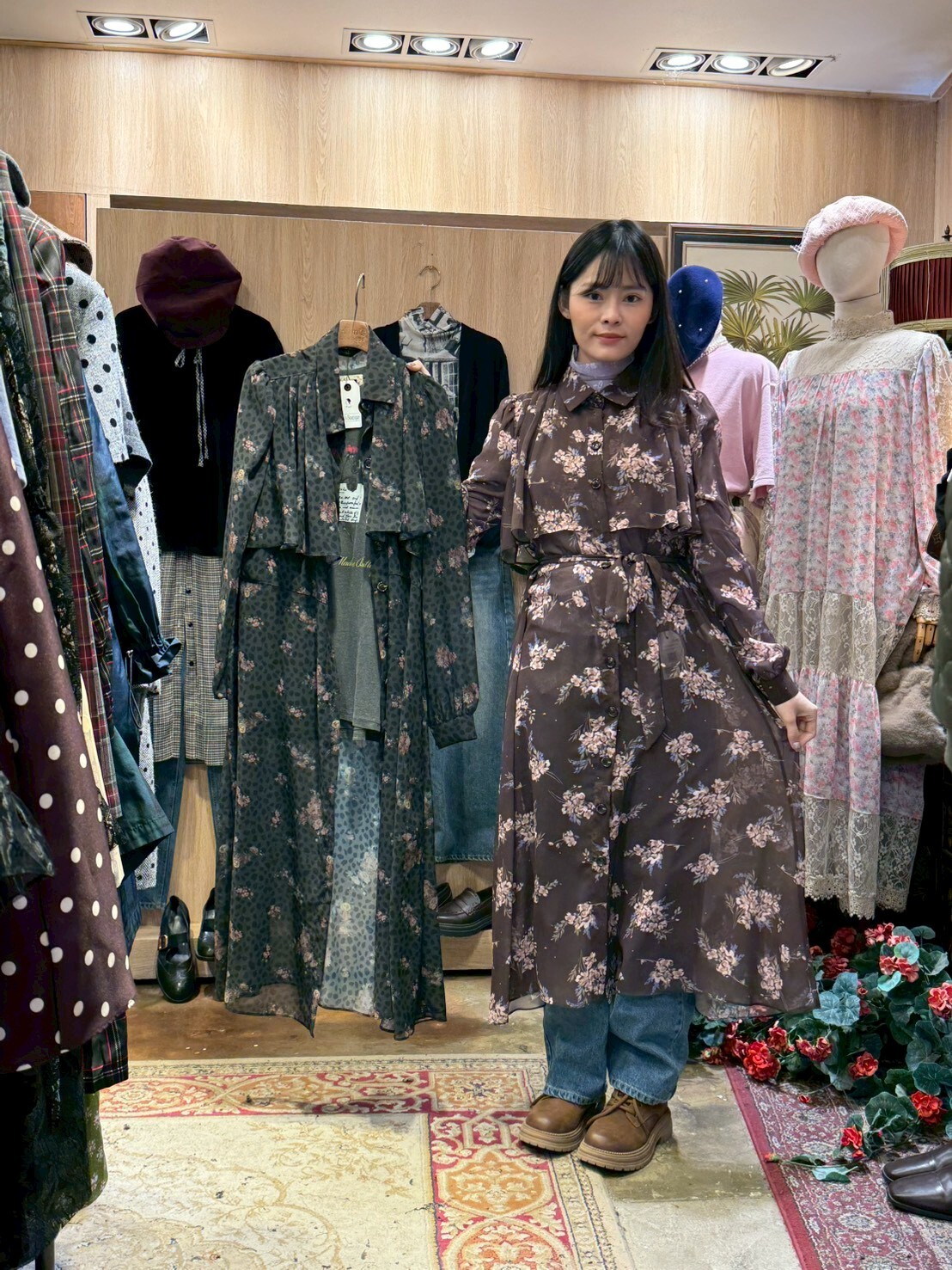 KM5426 風衣印花雪紡連身裙