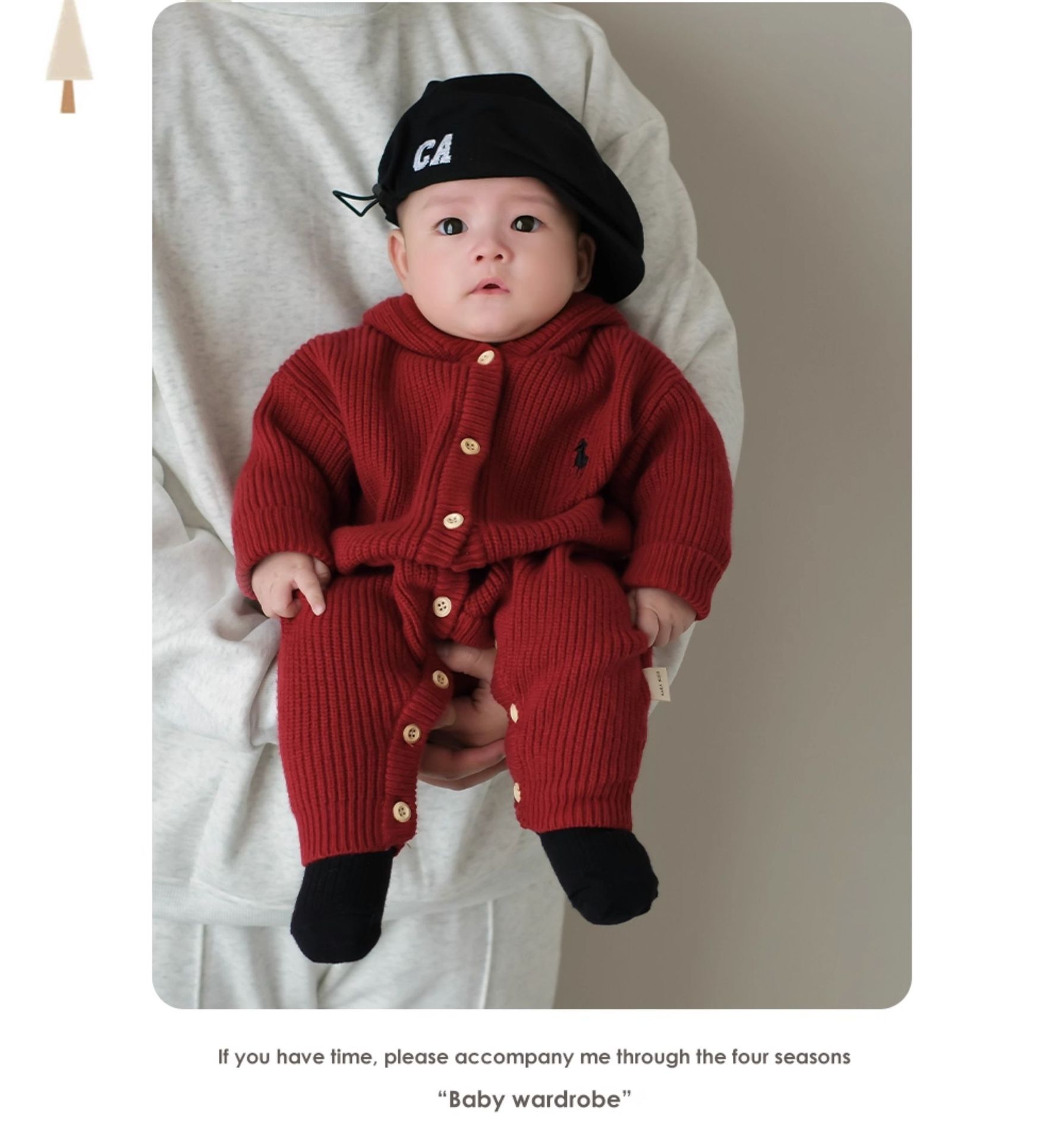 【H0252】拜年必備~~連帽刺繡小馬厚磅針織連腳爬服(66-90)