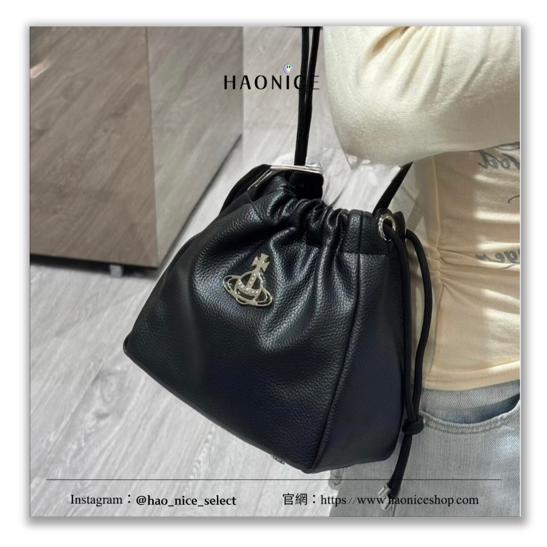 【HAO NICE】英國潮🇬🇧Vivienne Westwood 西太后🪐👑️ 金屬土星logo 荔枝紋軟皮革 抽繩水桶包 斜挎包 單肩包