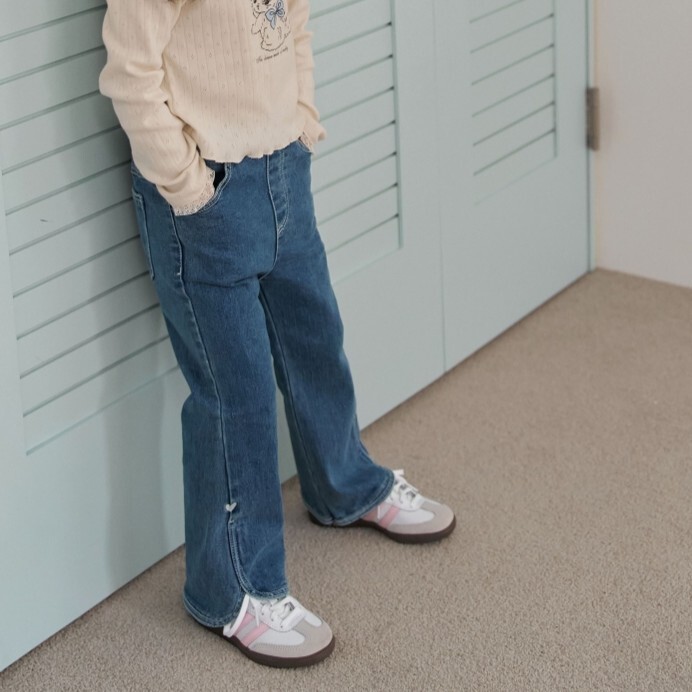 90-150 刺繡愛心小喇叭褲