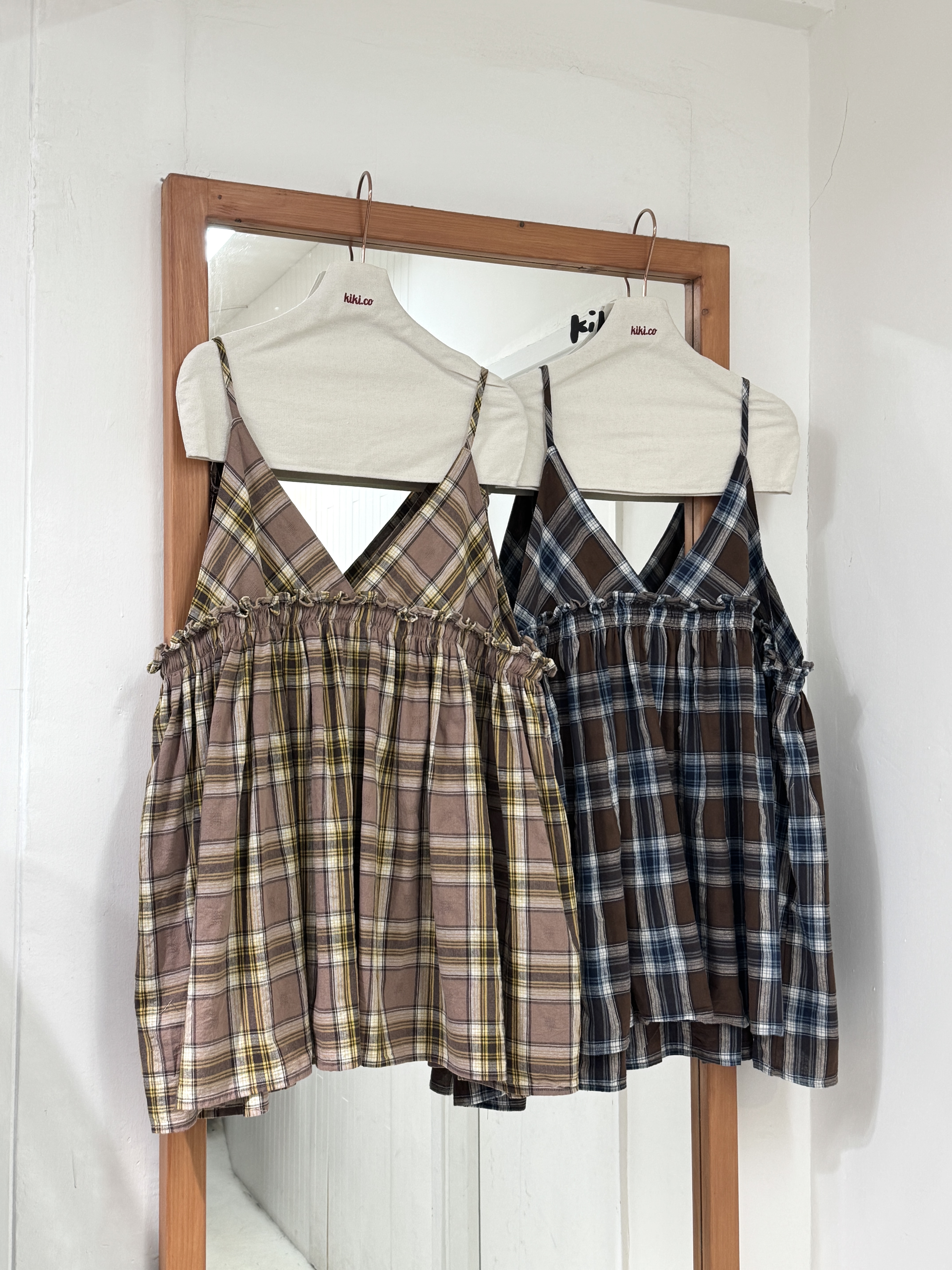 混色格紋可束V領綁帶外搭