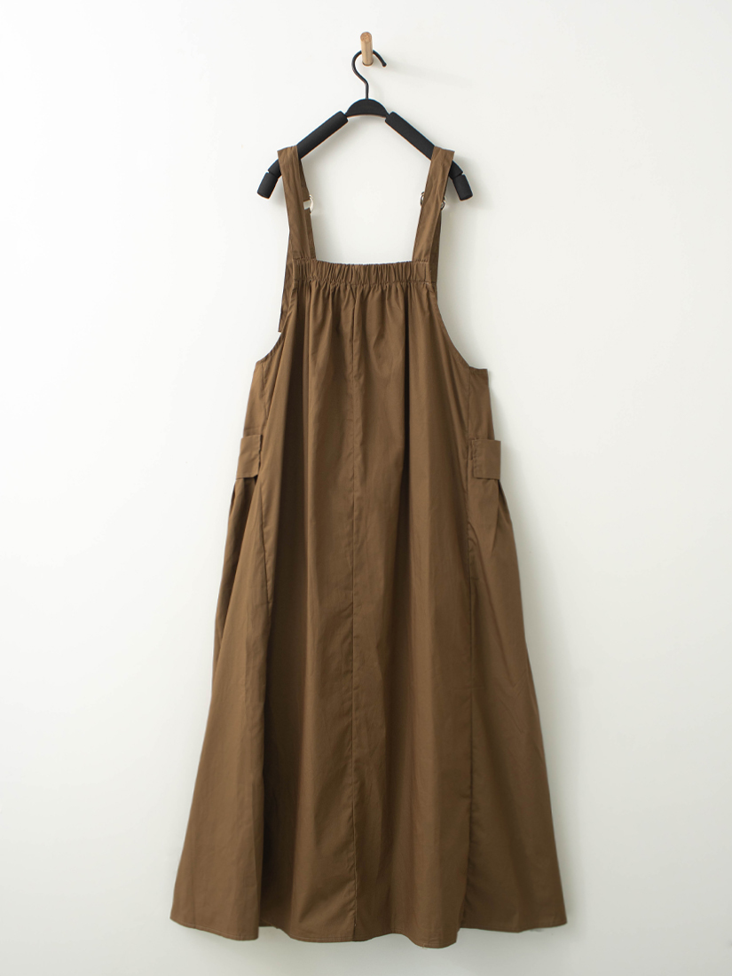 口袋抓皺工裝吊帶長洋裝