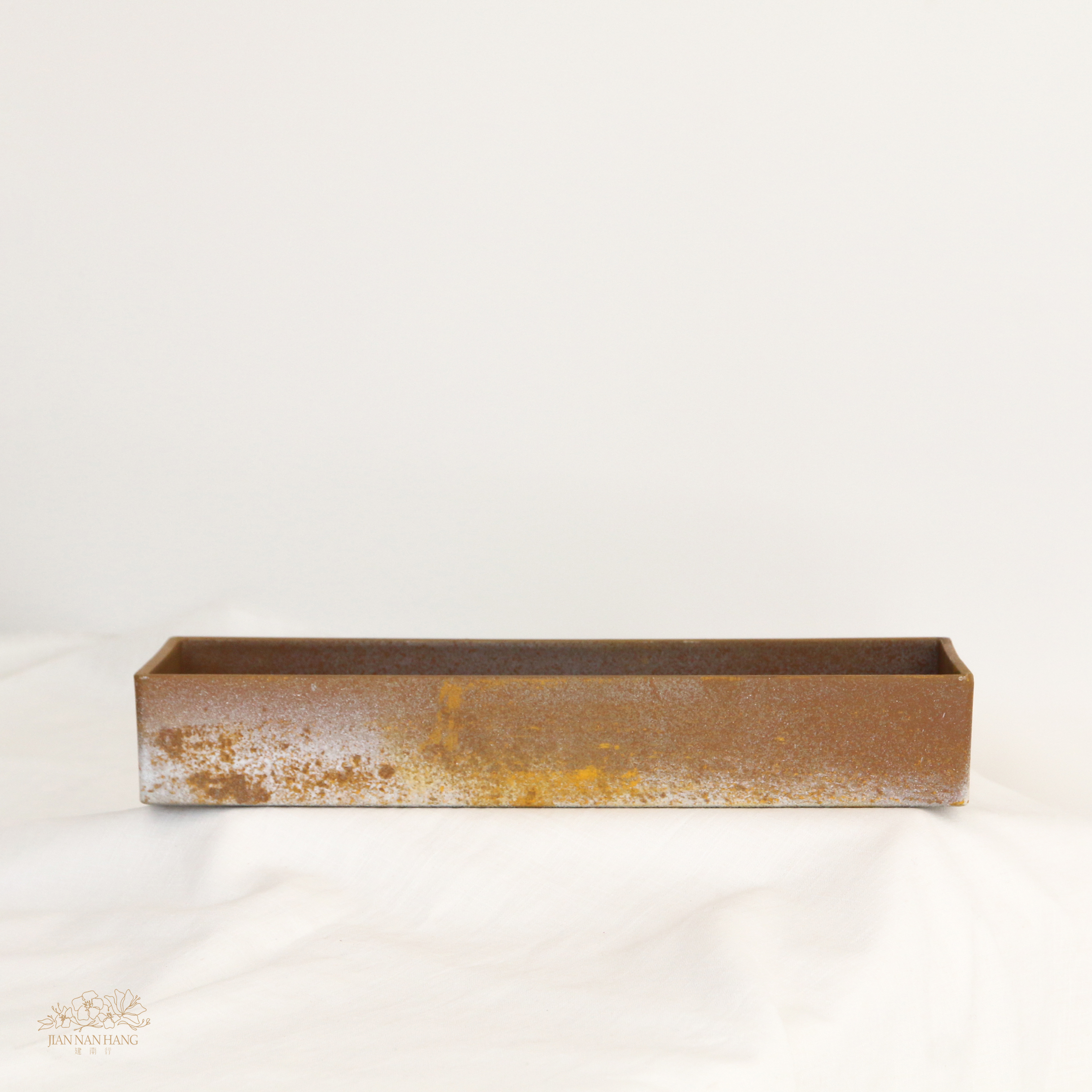 塑膠花器 仿舊長型花器 淺咖