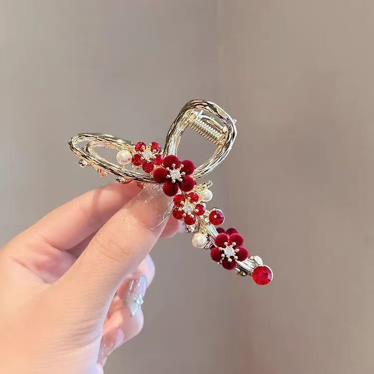 Premium Rhinestone Pearl Flower Hair Claw