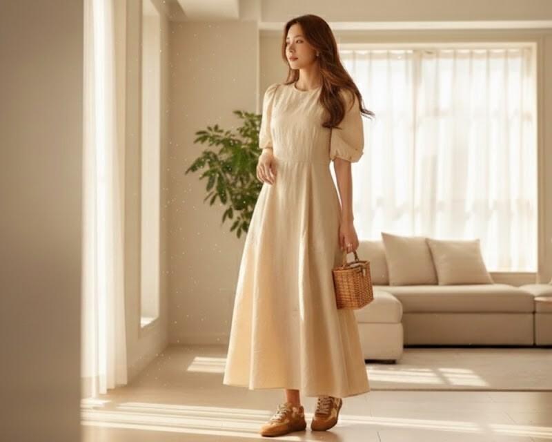 暖色調穿搭推薦 Sanly Joy 艾蜜莉香檳金真皮德訓鞋，搭配大地色系或亞麻服飾展現 Old Money 老錢風，低調奢華的香檳金色澤，適合暖黃皮女生的氣質選擇。