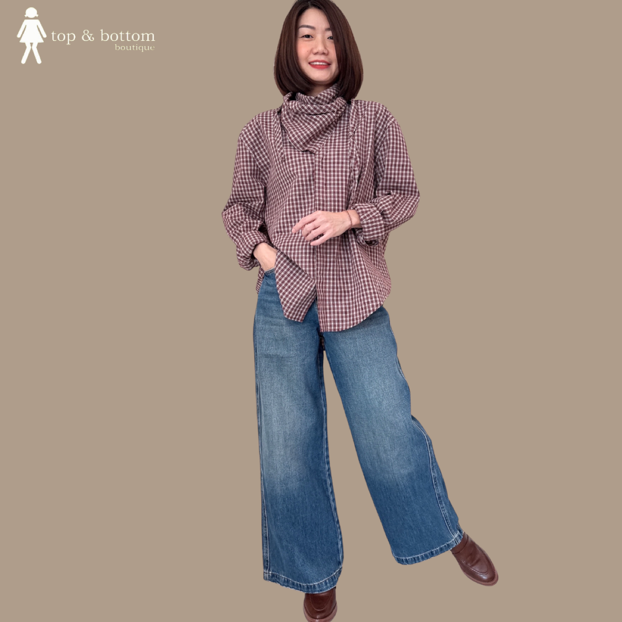 LONG SLEEVE SCARFED PLAID SHIRT