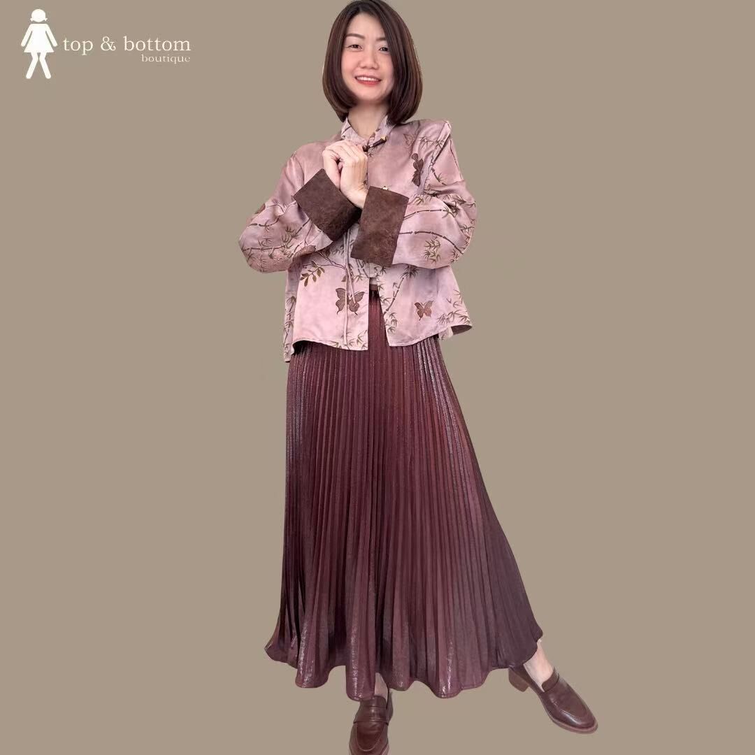 ELASTIC WAISTED GLOSSY PLEATED SKIRT