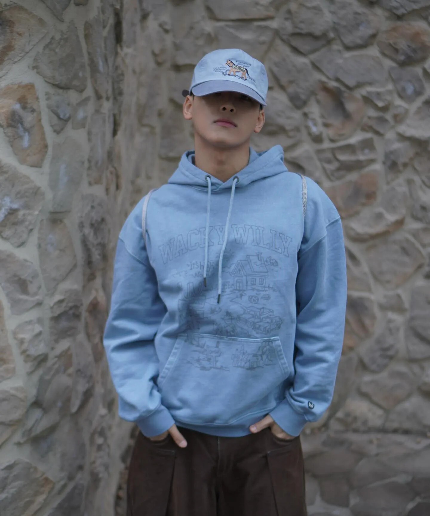 【OWN】Wacky Willy 長袖 連帽 上衣 帽踢 秋冬新品 炭灰 藍色 不分男女