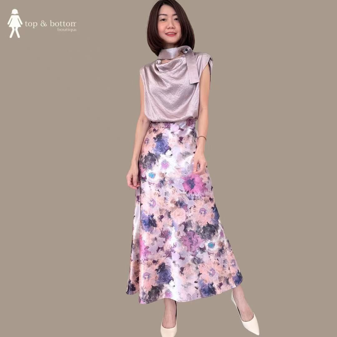 ELASTIC WAISTED SATIN FLORAL SKIRT