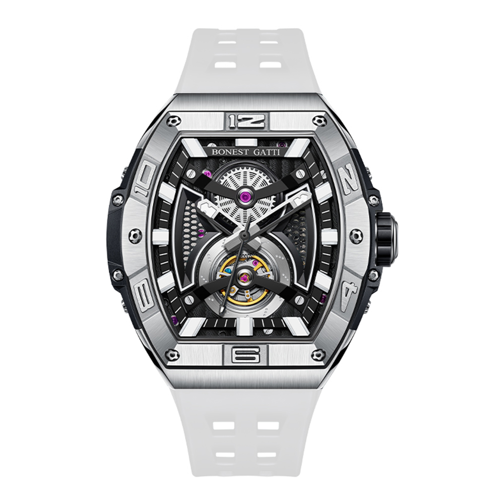 預購款【Bonest Gatti】蜂網 鏤空 前衛 藍寶石錶面 酒桶型 夜光 男錶 矽膠 機械錶 BG5701