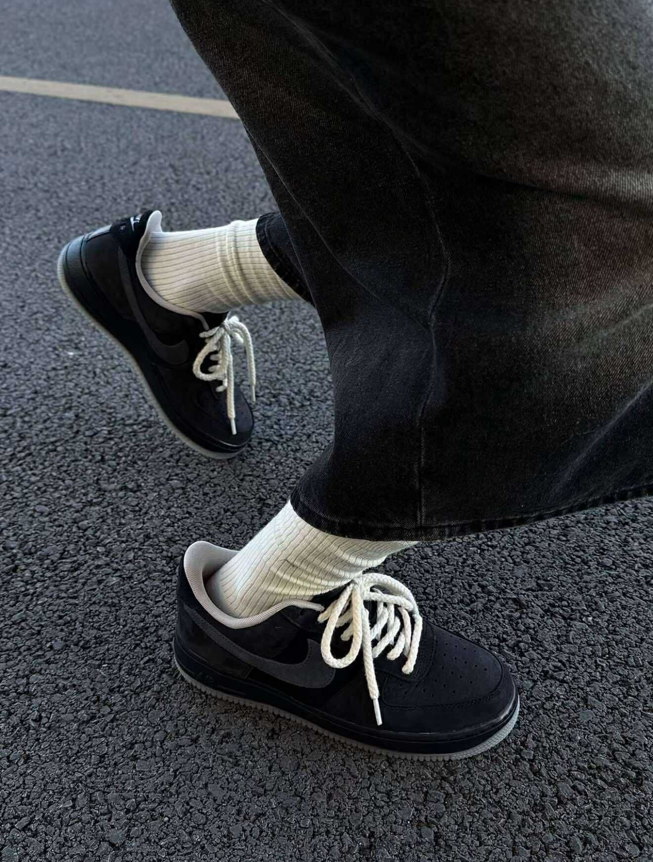 Nike Air Force 1 麂皮 黑灰 果凍底 休閒鞋 IQ9791-001