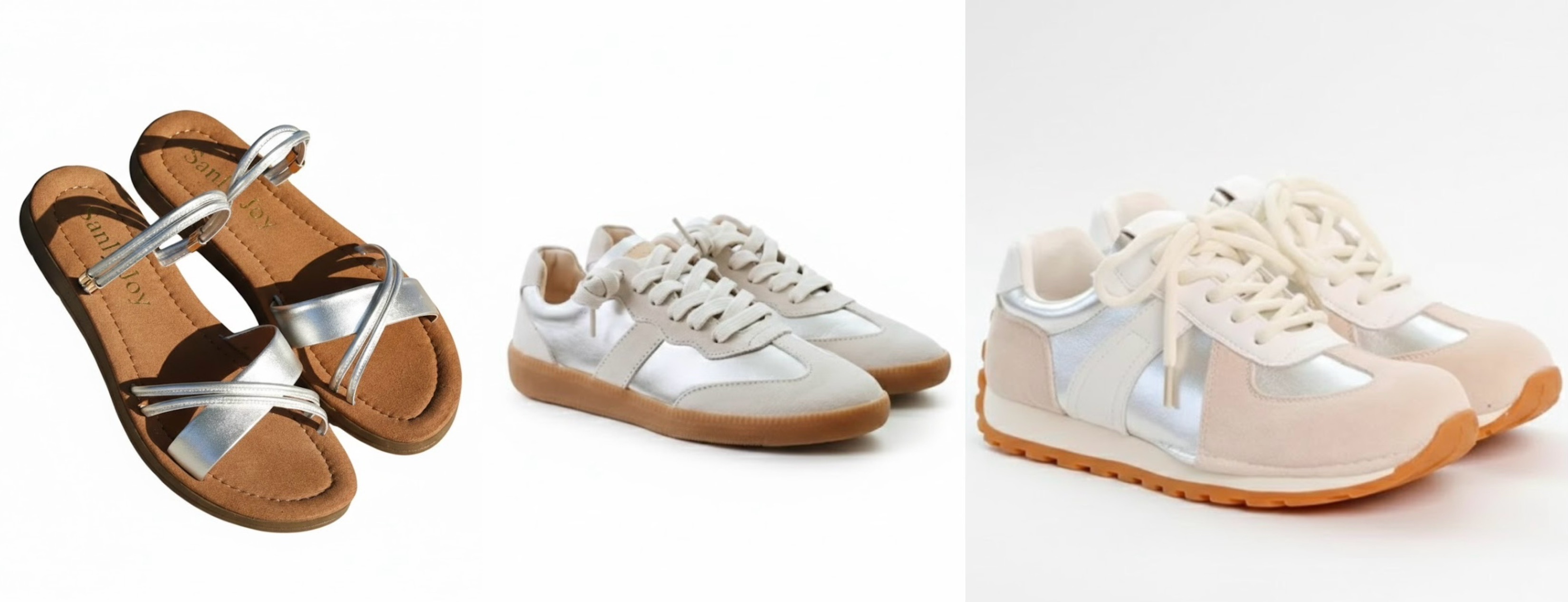 比較 Sanly Joy 銀色、金色與白色真皮鞋款的風格差異，提供膚色與飾品搭配建議，幫助消費者挑選最適合自己的 2026 流行金屬色單品。