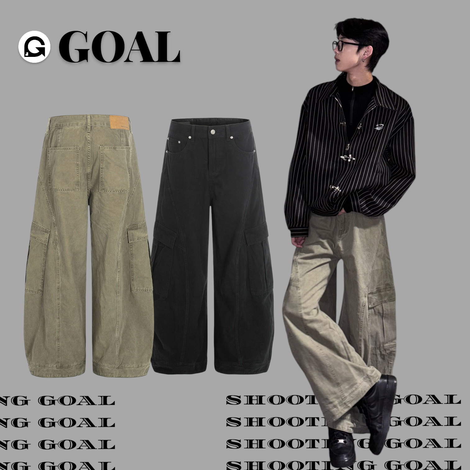 (GOAL) 美式復古解構工裝彎刀褲 DC046