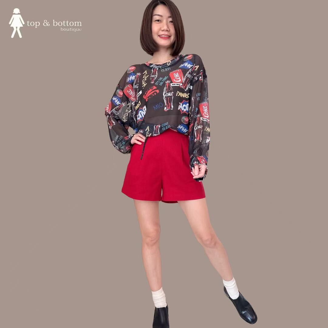 LONG SLEEVE PRINTED MESH BLOUSE