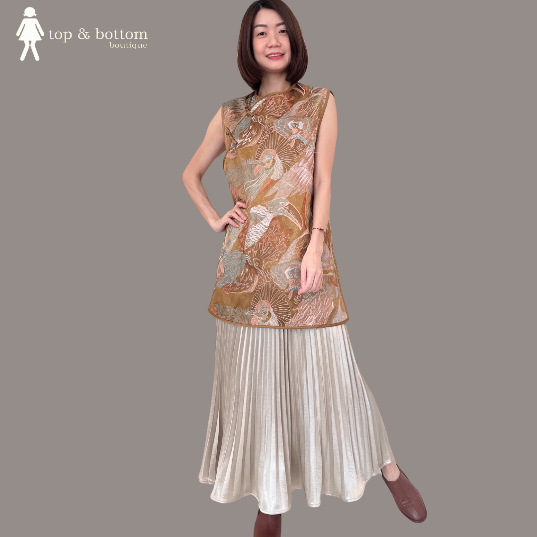 SLEEVELESS SILK EMBROIDERED CHEONGSAM LONG BLOUSE