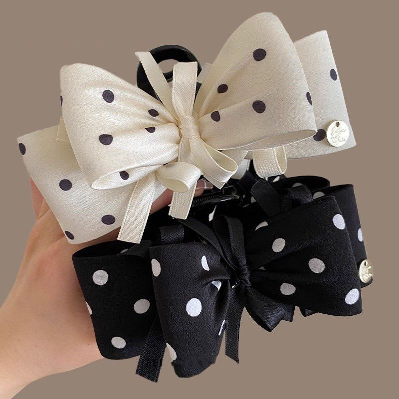 Vintage Polka Dot Bow Hair Claw Clip