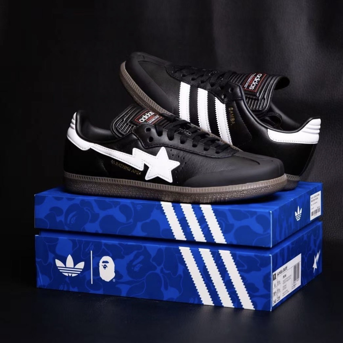 【代購】adidas Originals x A BATHING APE Samba 聯名款 經典低幫板鞋｜復古足球鞋 舒適百搭 休閒運動鞋 男女同款｜黑白