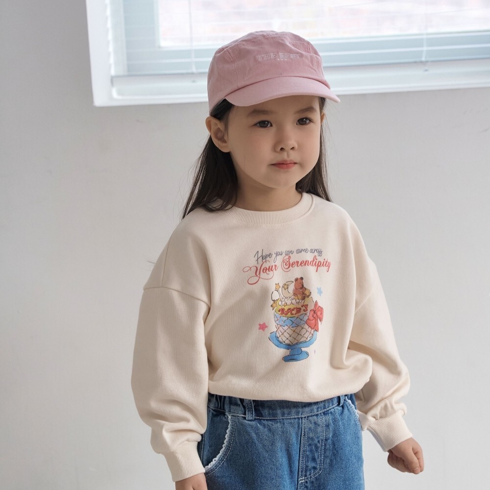 90-140 小熊蛋糕印花大學T 2色