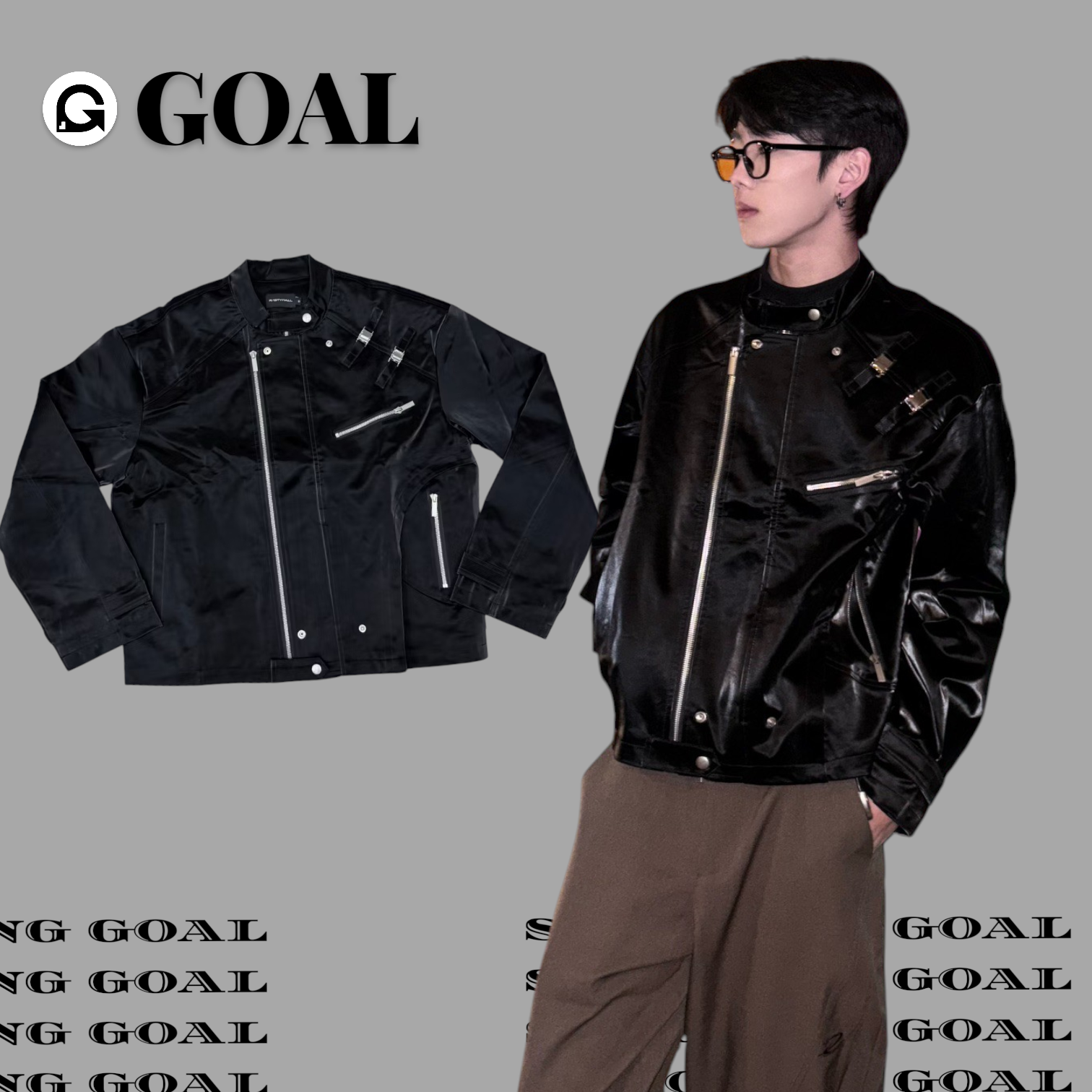 (GOAL) ECHO 皮外套 緞面 機車外套 外套 夾克男 解構 層次 外套 ECH-062