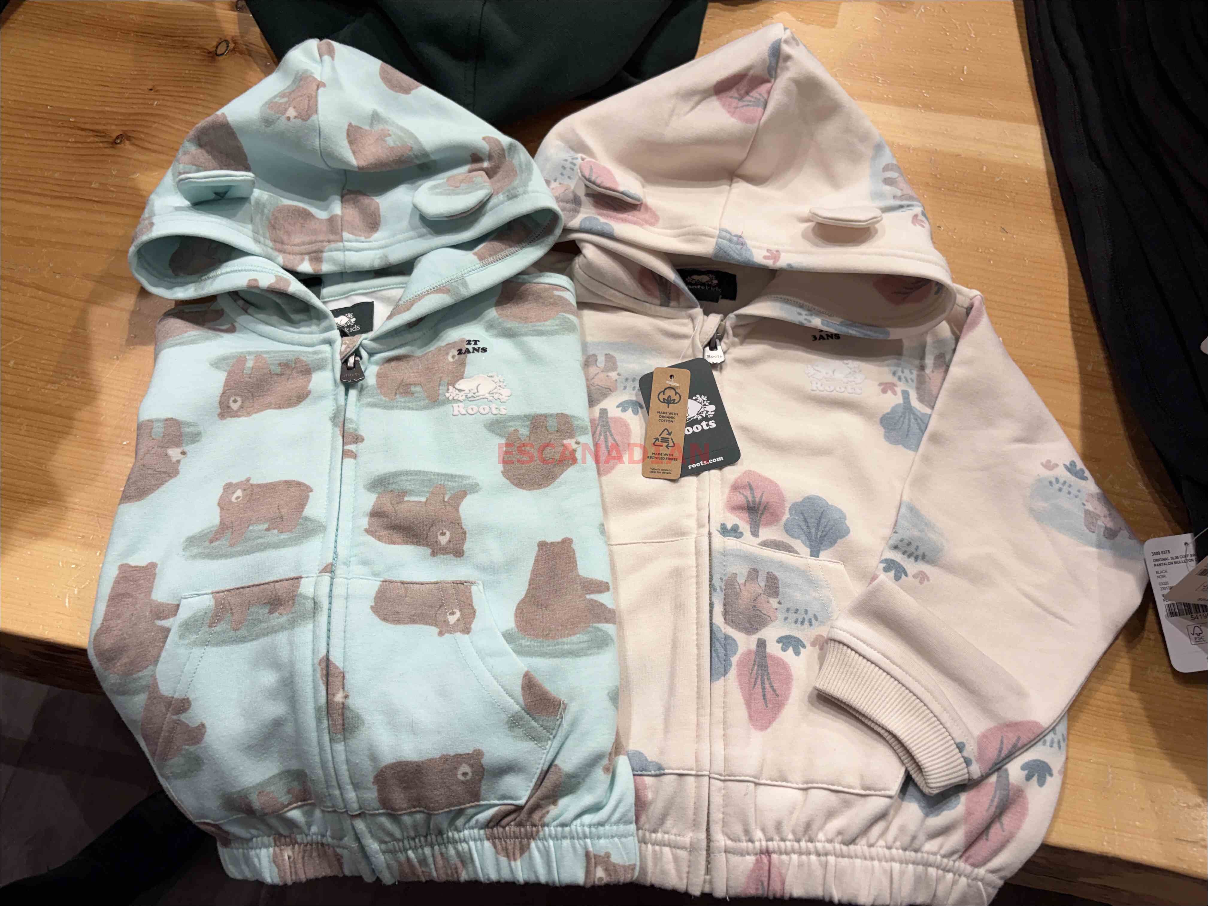 ROOTS 小童/baby 動物系列 細緻棉刷毛 熊耳造型 滿版 連帽外套 (2色)