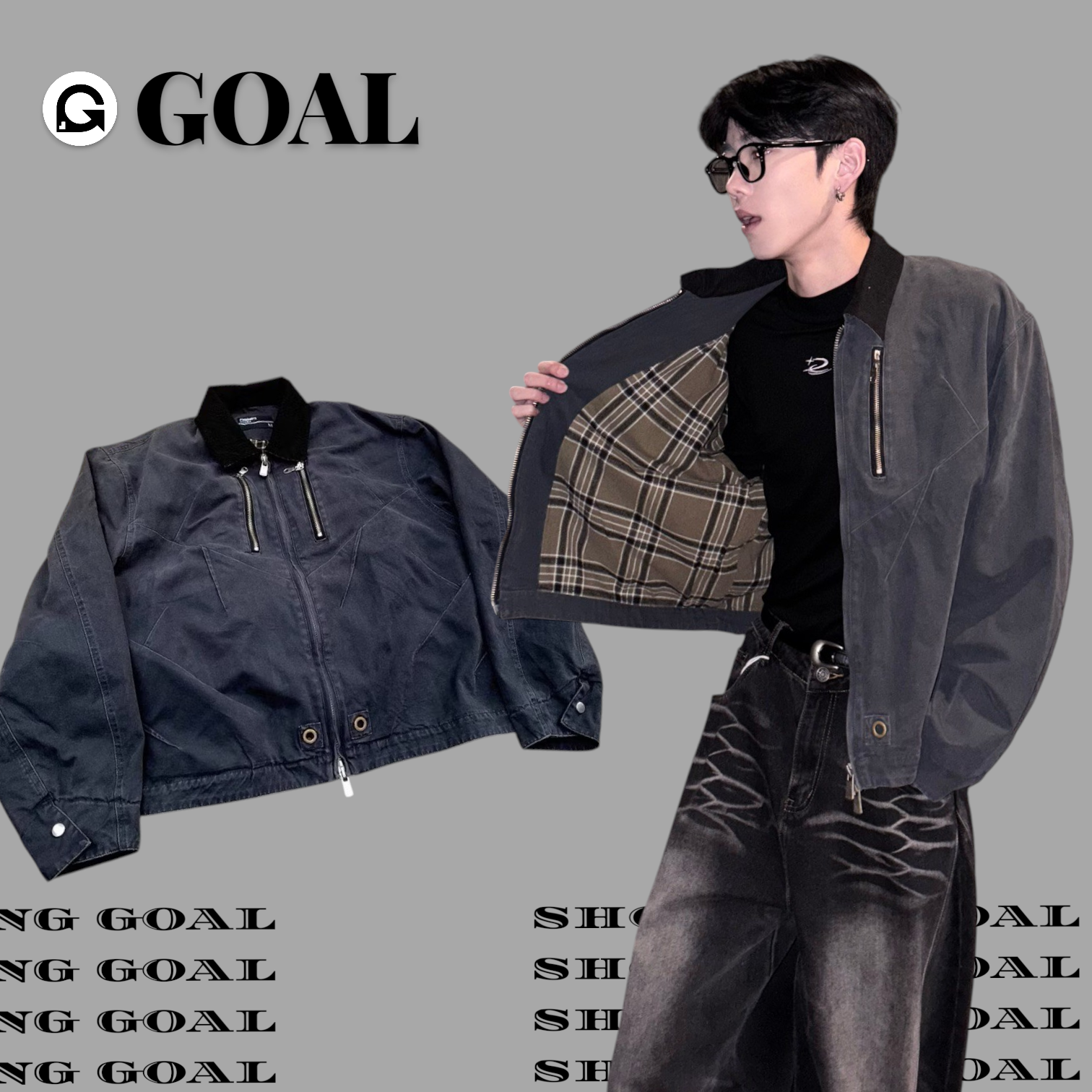 (GOAL) ECHO 工作外套 短寬版型 格紋 解構 鯊魚鰭 外套 ECH-061